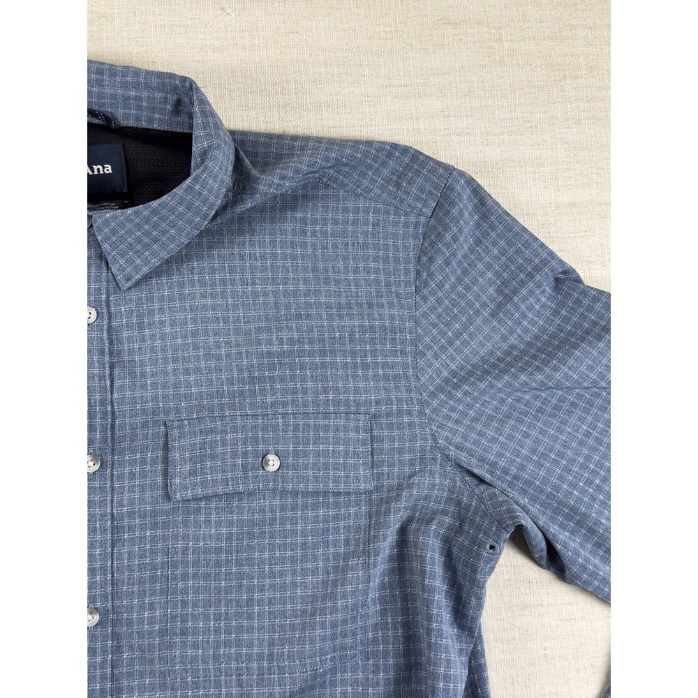 Prana Mens Blue Grid Long Sleeve Button Down Vented Hiking Shirt Large LRG